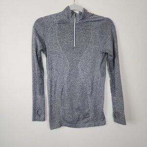 Zyia active women quarter zip top shirt gray long sleeve thumb holes sz S